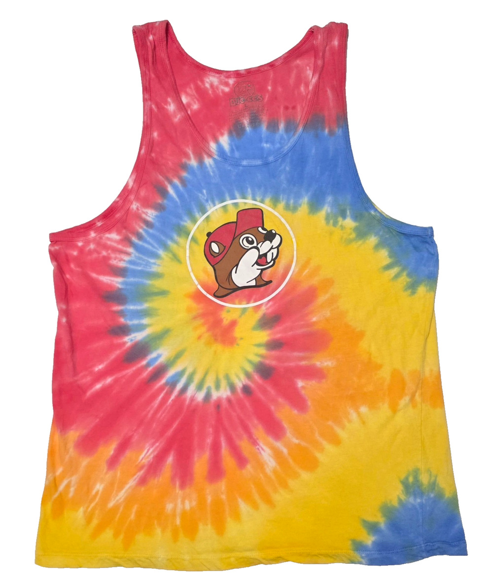 Buc-ee's Rainbow Tie Dye Tank Top Beaver Logo Shirt Size L / XL Rare Mislabel
